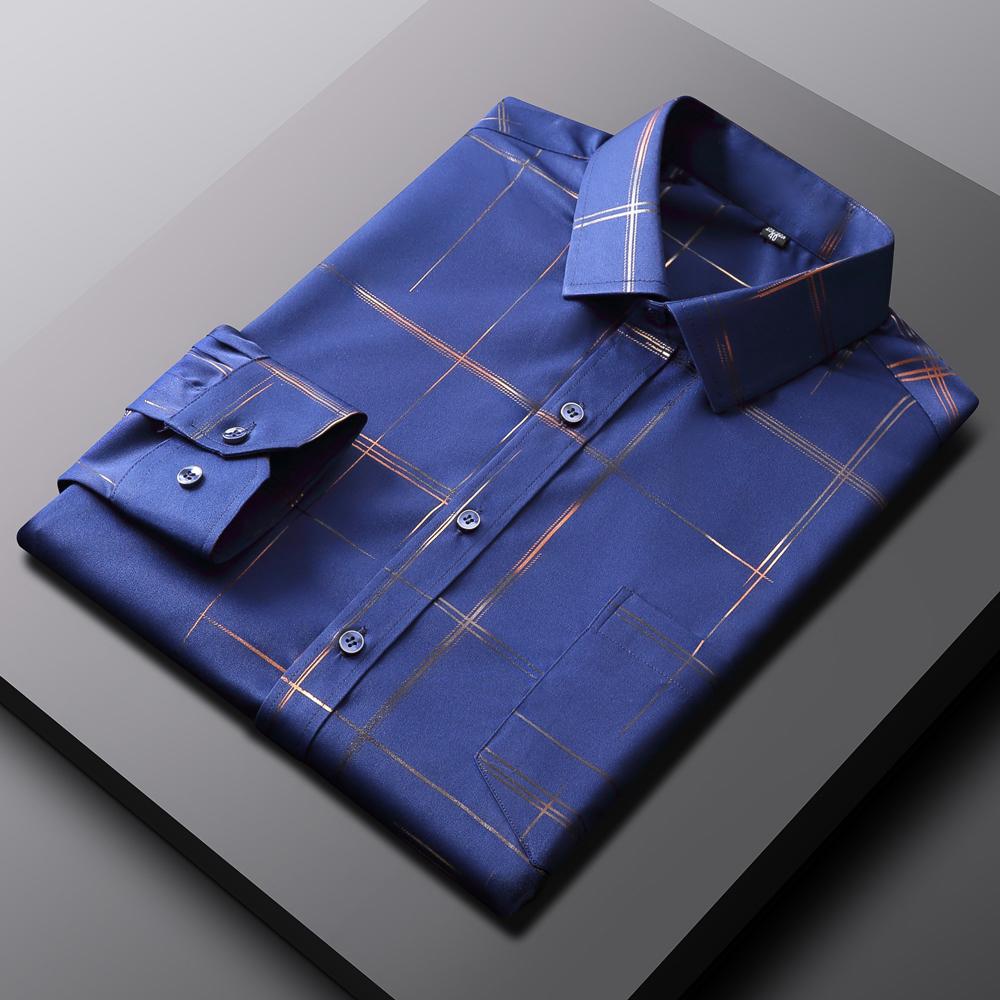 Old Money Style Sleek Stretch Wrinkle-Free Clothes for Man Long Sleeve Striped Printed Lightweight Dress Shirt with Pocket