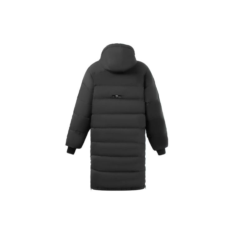 Li Ning Fitness Series Logo Loose White Duck Down Long Down Jacket Winter Women Outerwear Black AYMR158-3