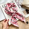 Commuter elegant flower silk scarf women's contrasting color retro printing satin scarf shirt with multi-purpose decorative small scarf