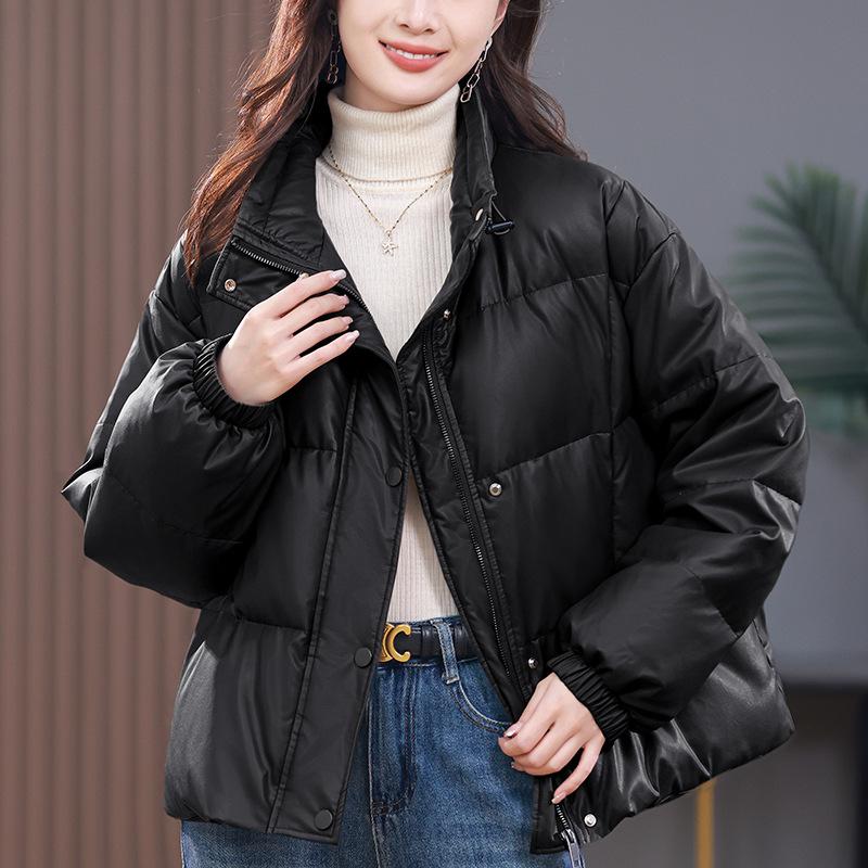 

Женский пуховик из искусственной ПУ кожи в европейском стиле 2024 - Моющийся, Утепленный белым утиным пухом M (up to 116 lbs) чёрный