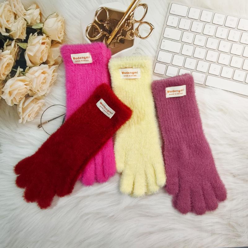 Women's Long Plush Wool Knit Fingerless Touchscreen Gloves