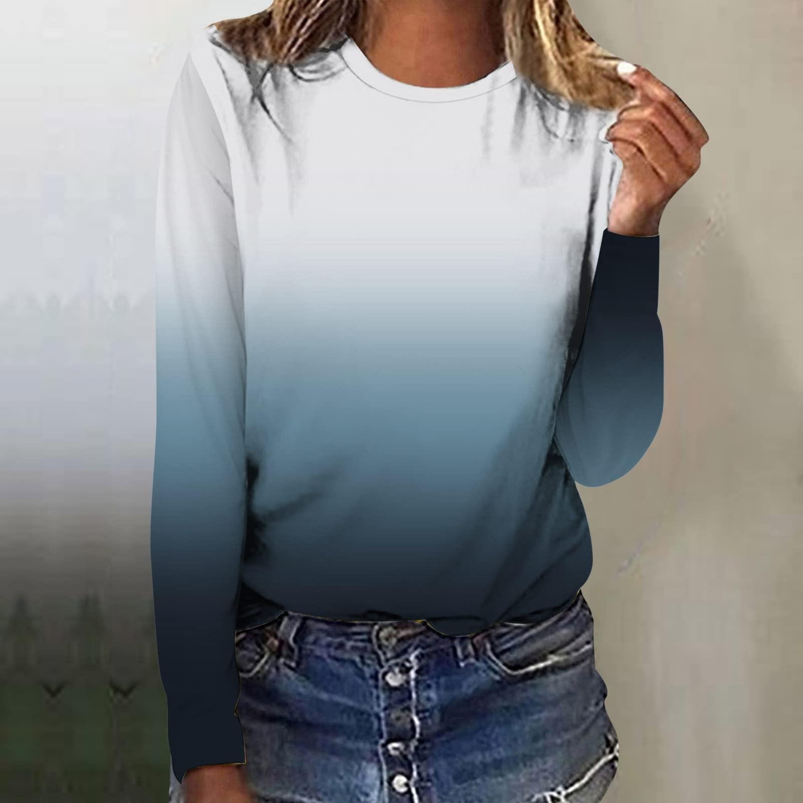 

Женская мода повседневный топ с длинным рукавом с градиентным принтом и круглым вырезом XL белый