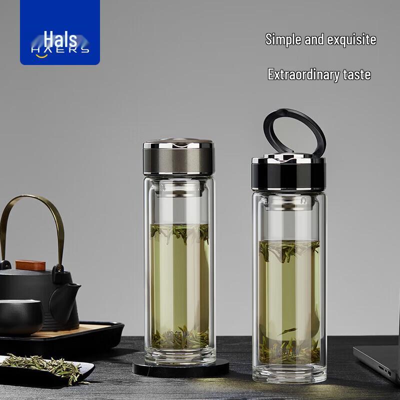 HAERS 380ml Double-Layer Borosilicate Glass Tea Infuser with Handle