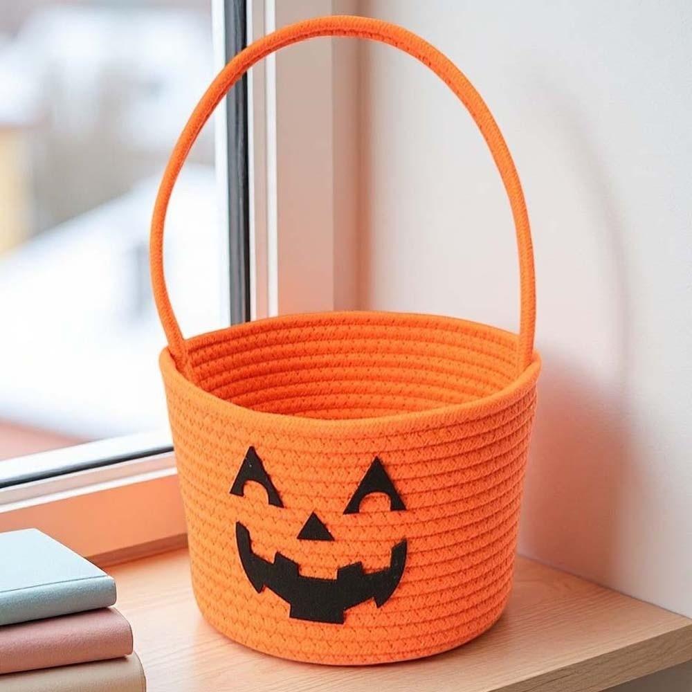 Braided Pumpkin Candy Bucket Orange Trick Treat Tote Kids Gift Hamper Woven Storage Pouch Teachers