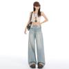 Women's Retro Blue High-Waisted Wide-Leg Jeans - Spring/Summer Casual Loose Fit