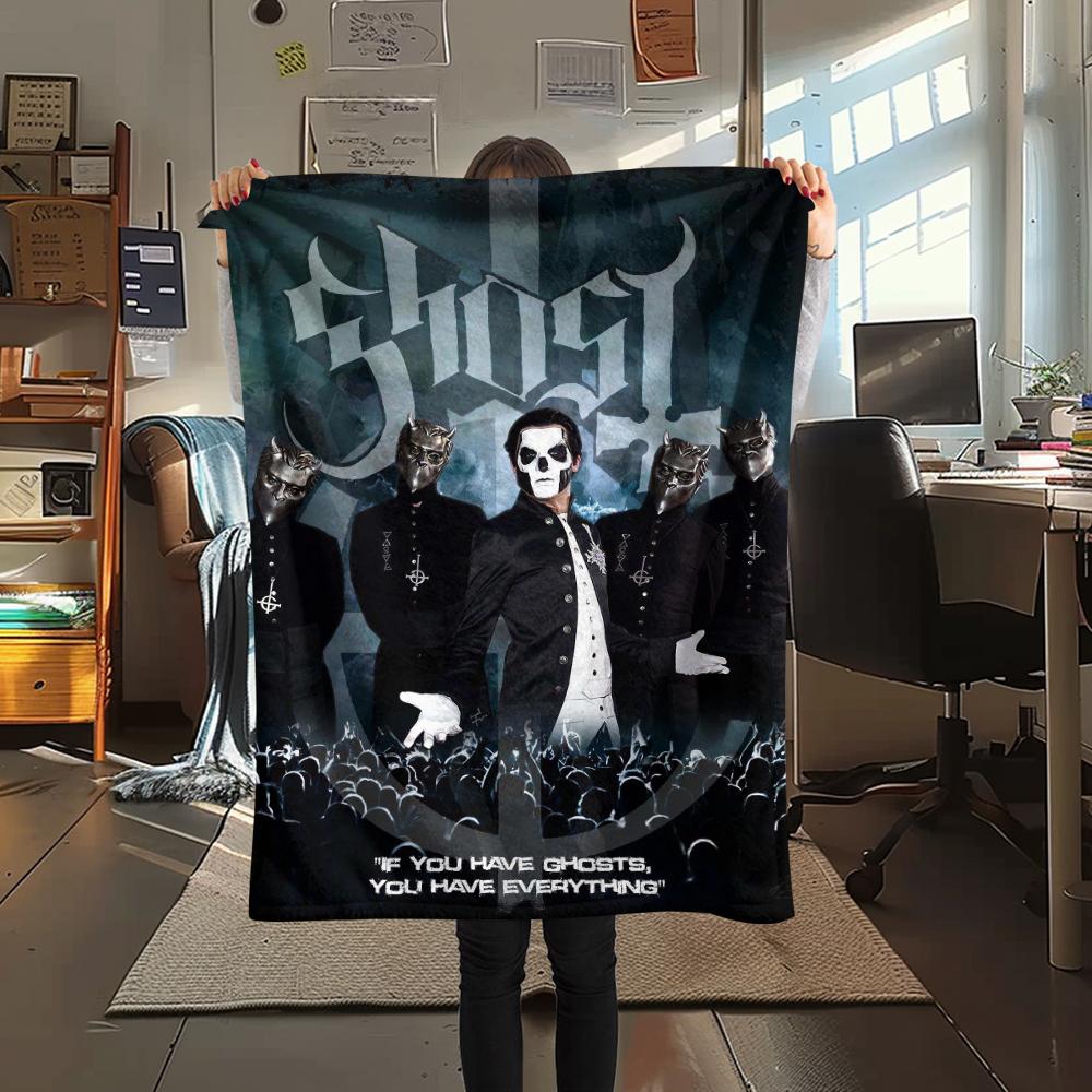 1Pc Ghost Band Print Flannel Blanket, High Quality Comfortable for All Seasons, Home Decor, Warmth and Comfort, Perfect for Christmas Gifts
