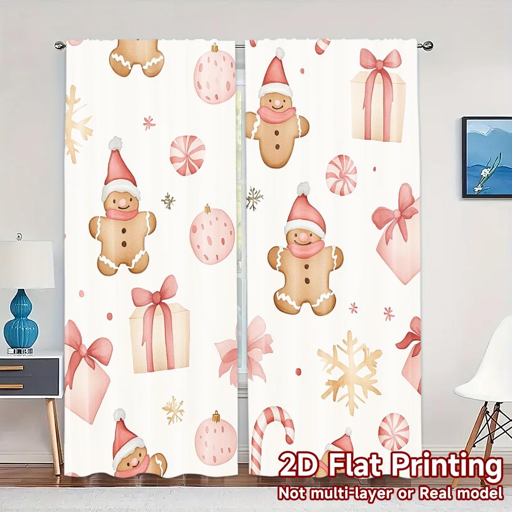 

2pcs,Curtains Cute Christmas Ginger Cookie Modern Print Curtains Machine Washable Fabric Curtains Decorations Outdoor Perfect 52.50×116.00 CM 2pcs