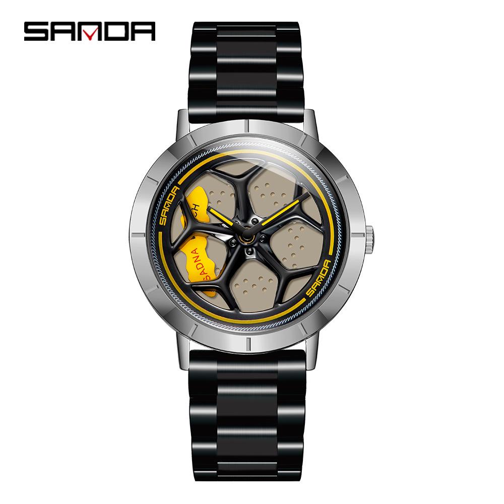 Sanda Cool Men s Business Wristwatch with Skeleton Dial and Steel Band