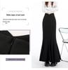 Women's Spring High Waist Elastic Fishtail Long A-line Skirt - Slimming, Large Hem, Hip-Hugging Design