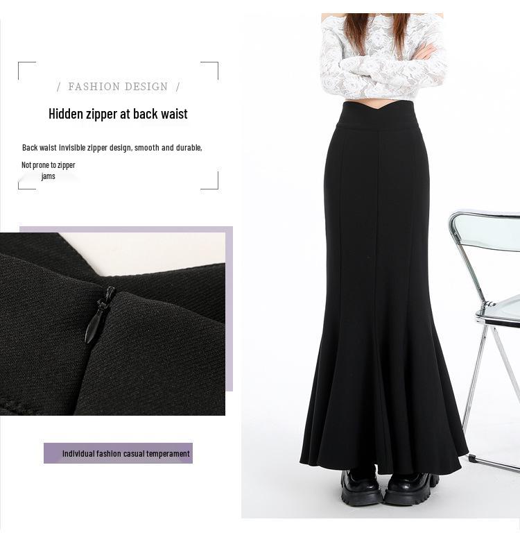 Women's Spring High Waist Elastic Fishtail Long A-line Skirt - Slimming, Large Hem, Hip-Hugging Design