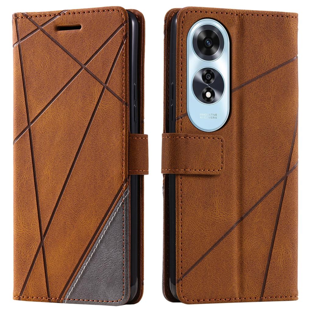 For Oppo A60 4G Case Imprinted Lines PU Leather Splicing Wallet Phone Cover