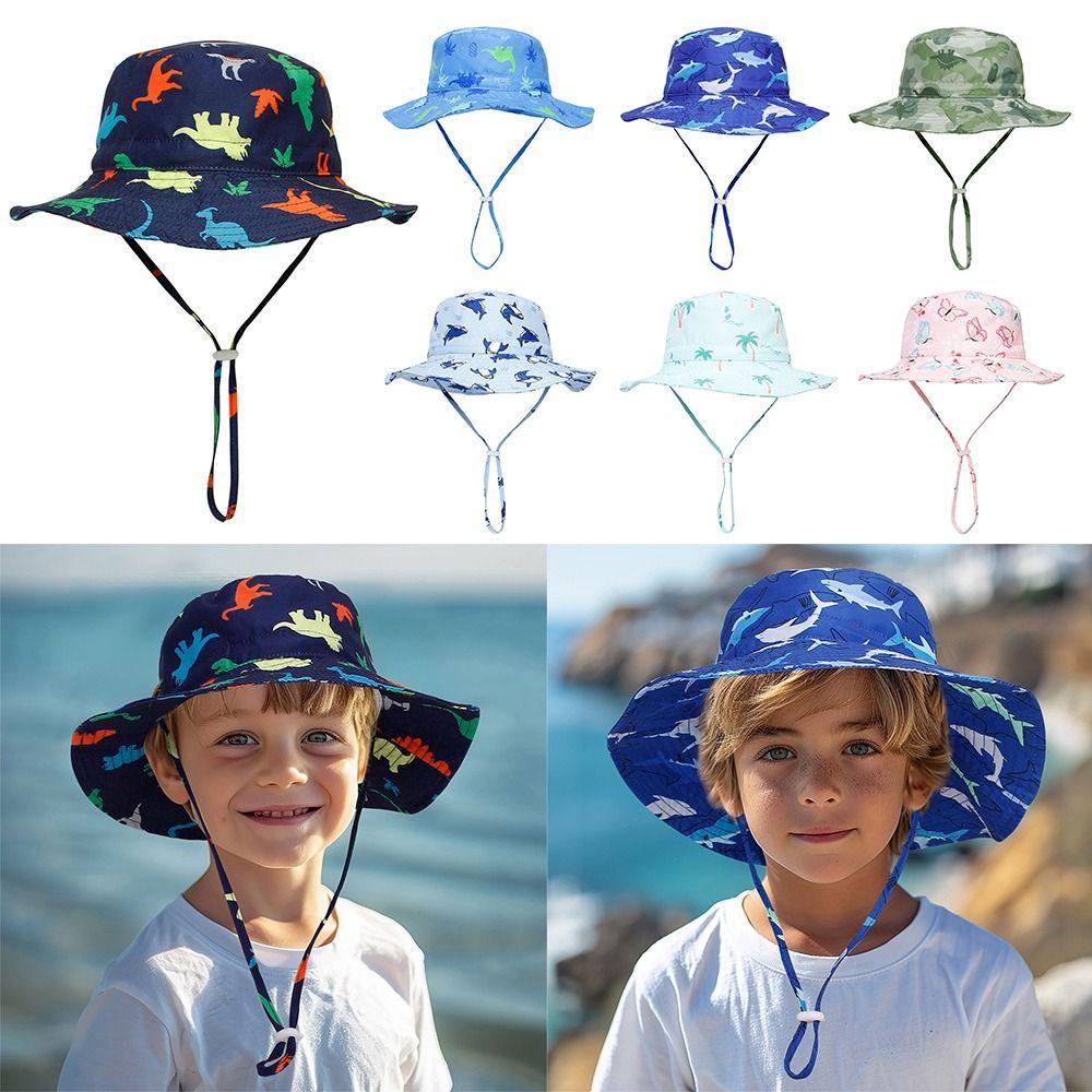 

Регулируемая детская шляпа от солнца с рисунком динозавра и акулы, защита от ультрафиолета, пляжная шляпа для мальчиков и девочек