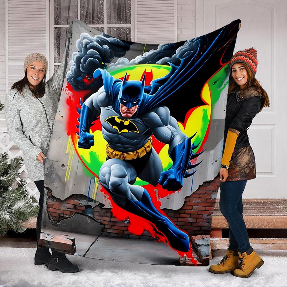 1pc Batman, Superhero Outdoor Flannel Throw Blanket Soft, Lightweight & Warm for Sofa, Office
