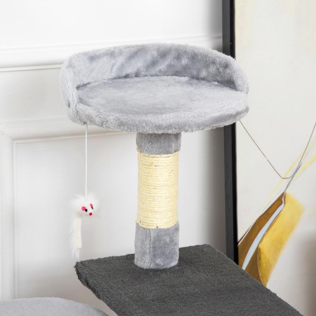 Cat Tower with Platforms, Houses, Play Mouse, Scratching Posts and Covered in Plush 48x48x100 cm Grey