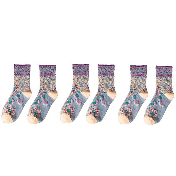 3 Pair Korean Style Women Socks Cotton Harajuku Ladies Winter Socks Set Kawaii Flower Print Fashion Streetwear Cute High Quality