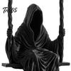 Talos 3D Printed Sitting Reaper Statue, Faceless Man In Black Robe On Swing Figurine, Gothic Cloak Sculpture Ornament, Dark Style Figurine Decoration