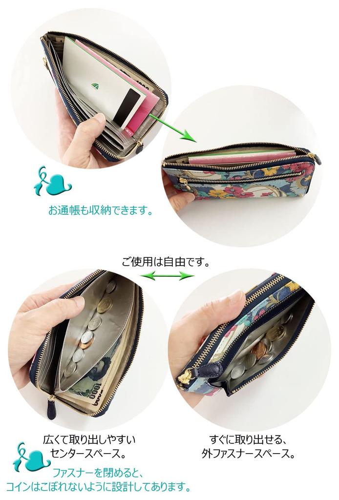 HARUBE Kyoto Naniwaya Genuine Leather Yuzen Dye Slim Long Wallet for Women L-Zip #64-612 "Mont Carnival" (Oak Gold)