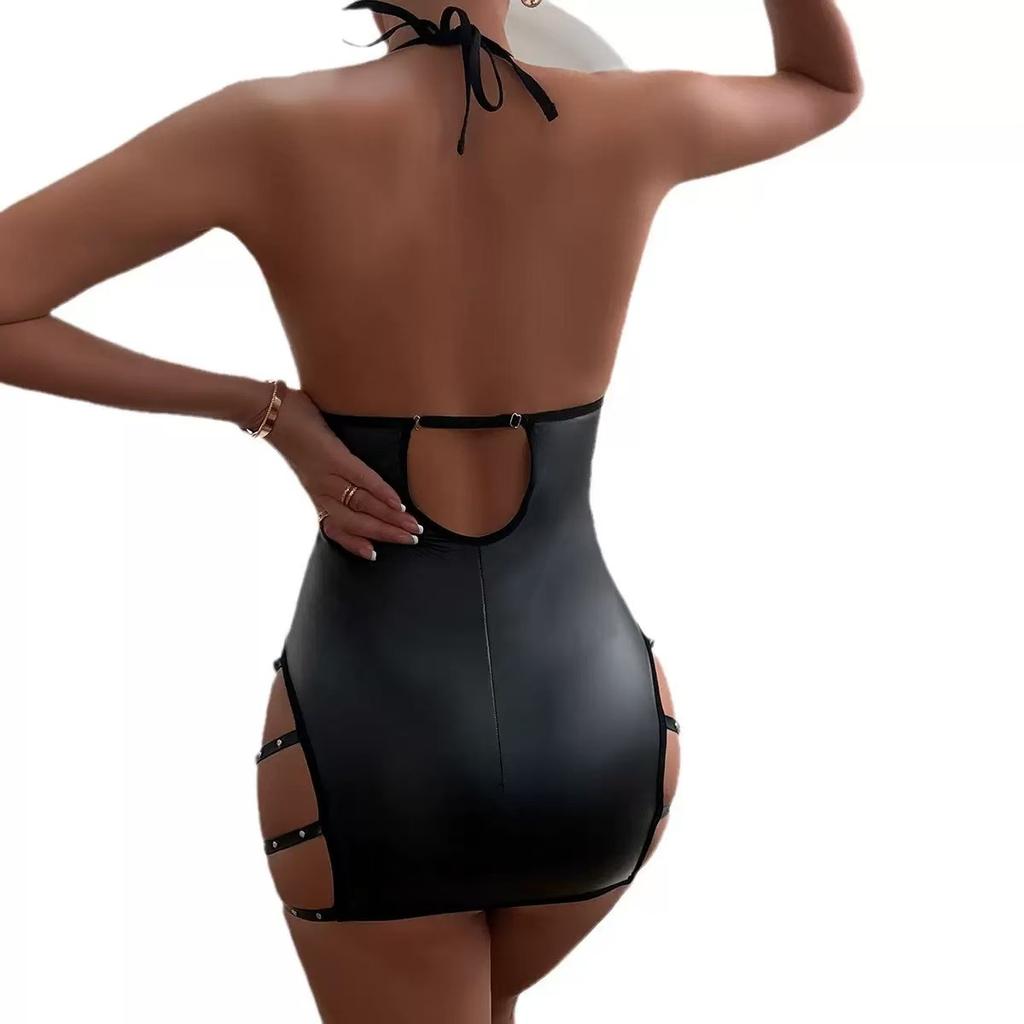 Sex Underwear Sexy Patent Leather Suspender Onesie Seduction Thin Tight Flirting Pajamas Women