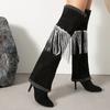 Britische Wildleder Over-Knee Stiefel Mode Stiletto Stiefel Fransenstiefel Hosenrohrstiefel 40-45 Große Größen Stiefel