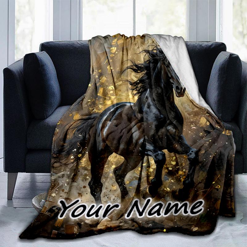 1PC Custom Name Equestrian Dreams flannel blanket versatile,all-season throw suitable for the living room,bedroom,camping,travel,and gift