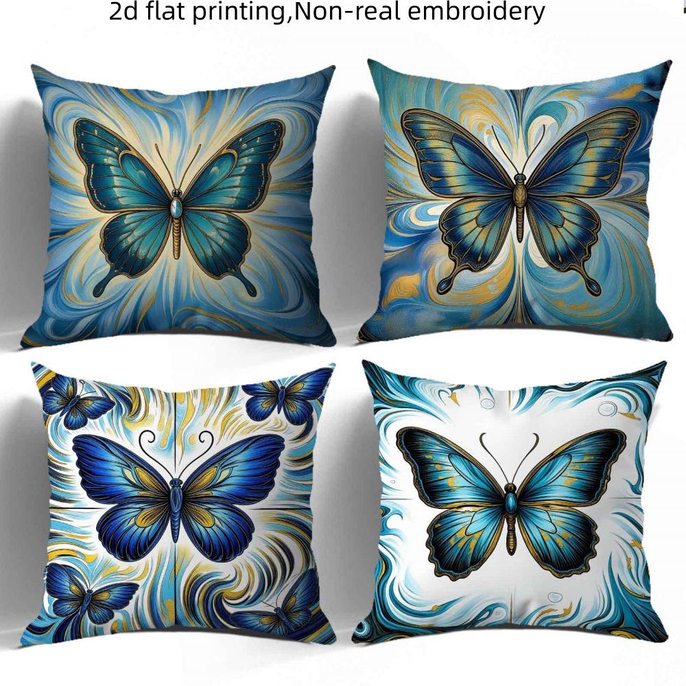 Blue Gold Butterfly Throw Pillow Covers, Swirl Art Butterfly Print Cushion Cases, Elegant Home Decor For Bedroom Living Room