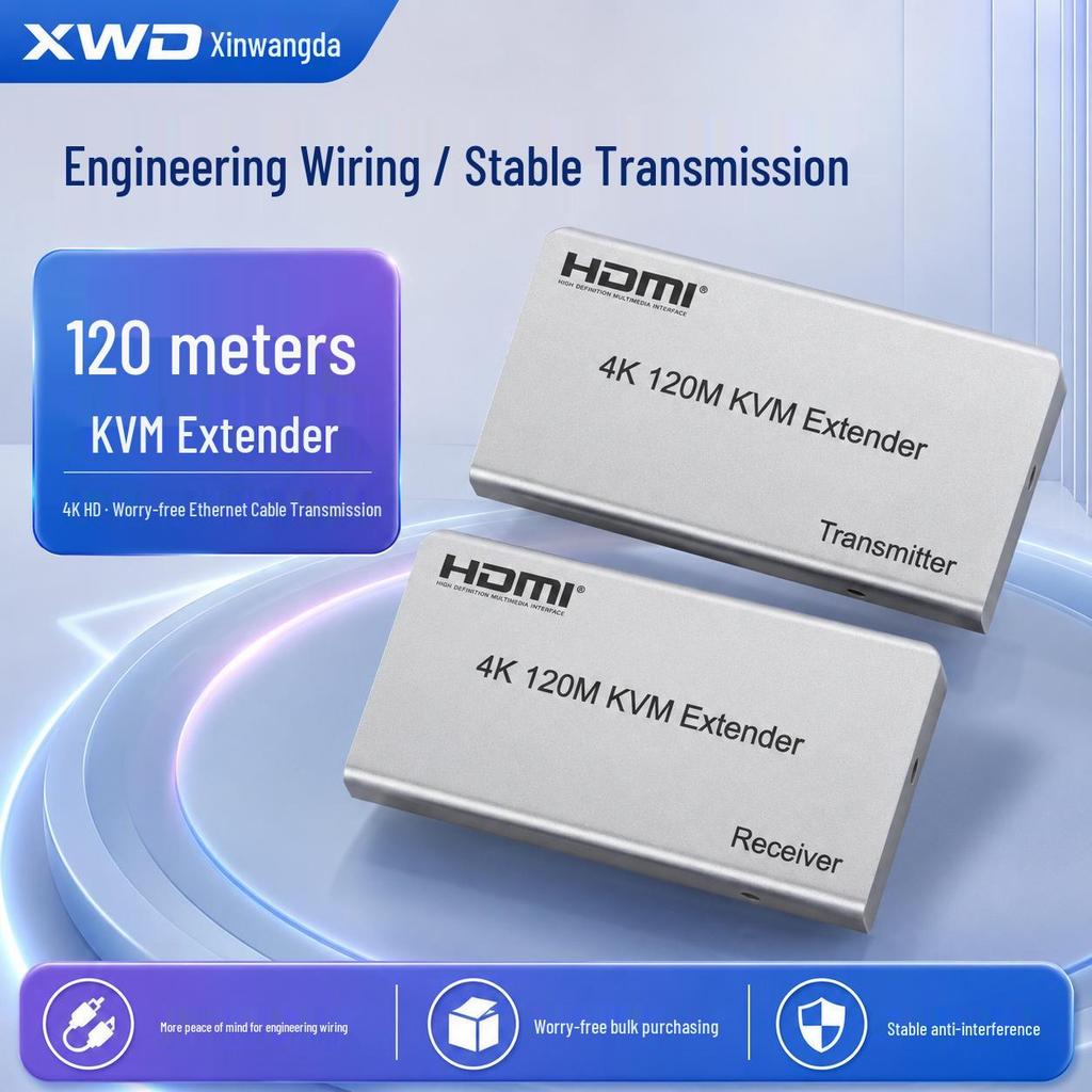 4K HDMI KVM Extender: 120m Network Cable, USB Mouse & Keyboard Control, Local Loop-out, TX/RX Set
