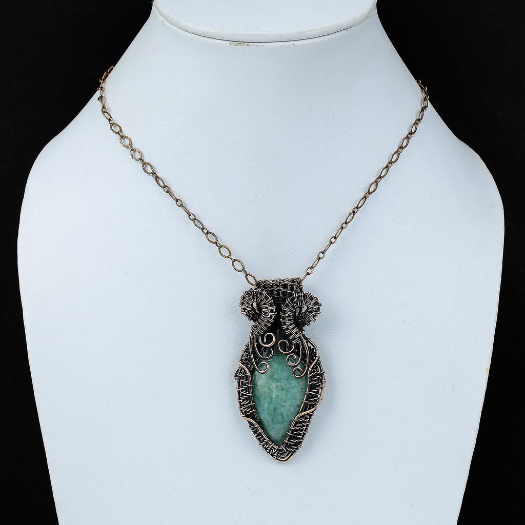 Attractive Amazonite Gemstone Pure Copper Wire Wrapped Handmade Pendant Jewelry For Gift