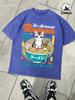 A Cat With A Bowl Of Noodles Printed Washed TShirt Men Comfortable  Cotton Soft Tee Casual Loose Unisex Retro Clothing