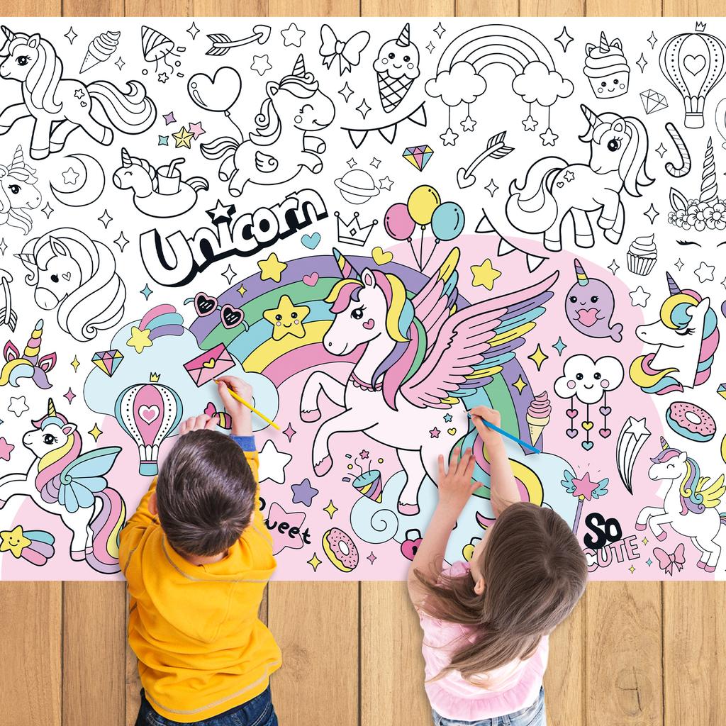 110X80Cm Unicorn Coloring Books For Kids Coloring Poster Large Coloring Tablecloth For Boys Girls Unicorn Birthday Party Supplie