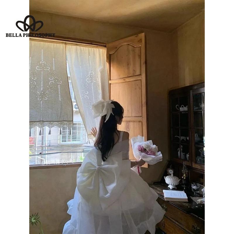 French Style Elegant Elegant Trailing Princess Dress Solid Color Strap Bow Slimming Ponte Dress Party Dress