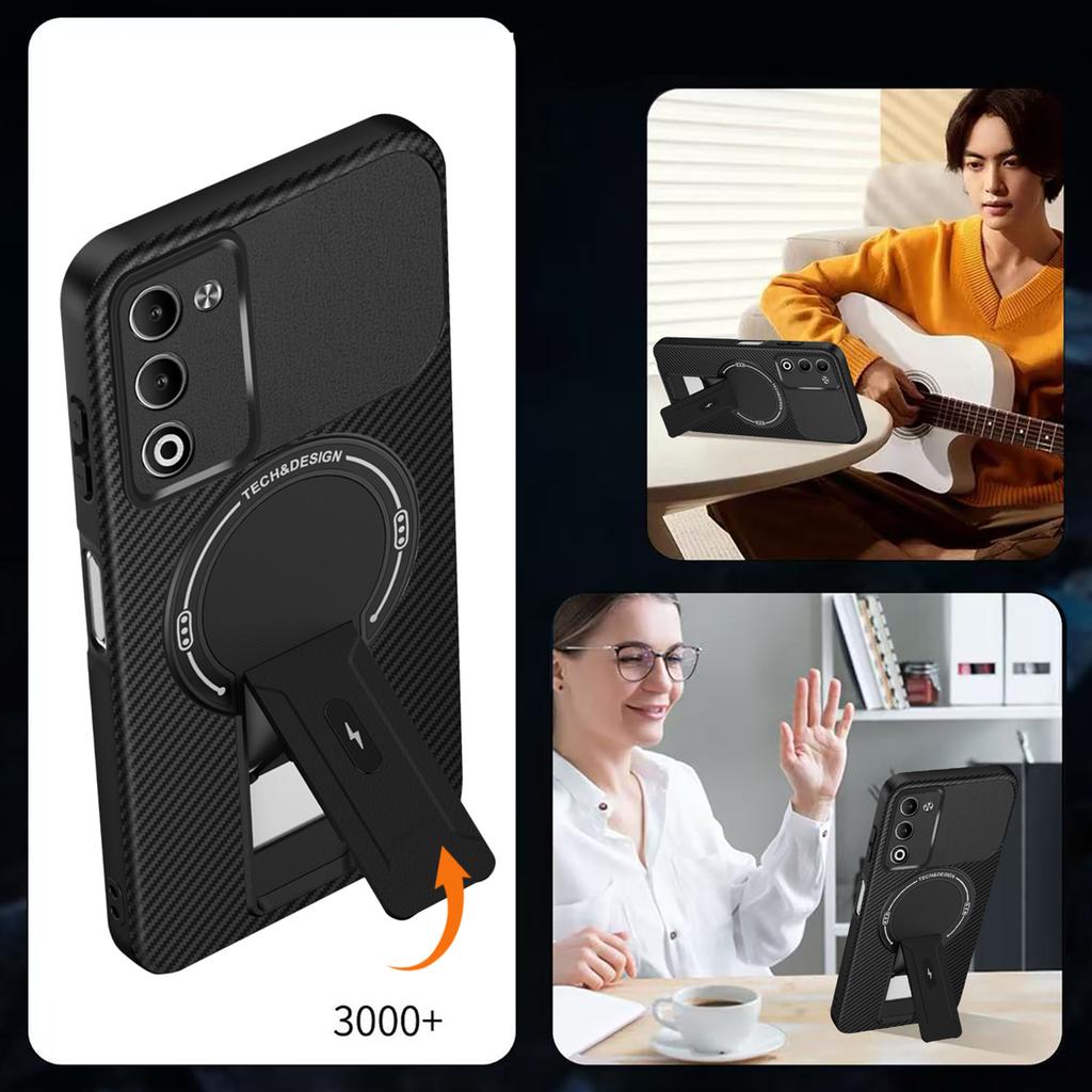 For Oppo A5 5G Case Arbon Fiber Texture PC+TPU Phone Cover with Kickstand