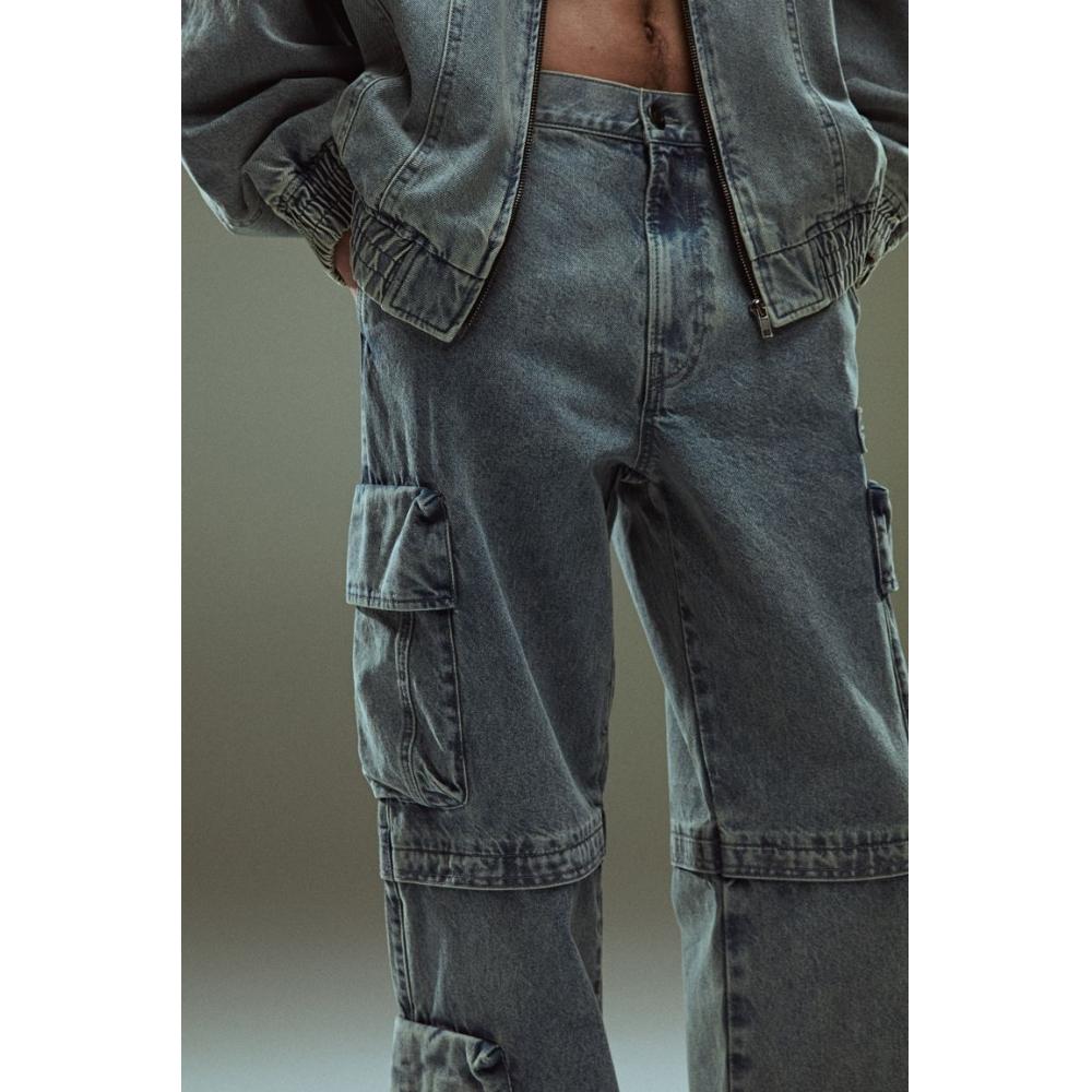 H M Loose Cargo Jeans deniM Blue