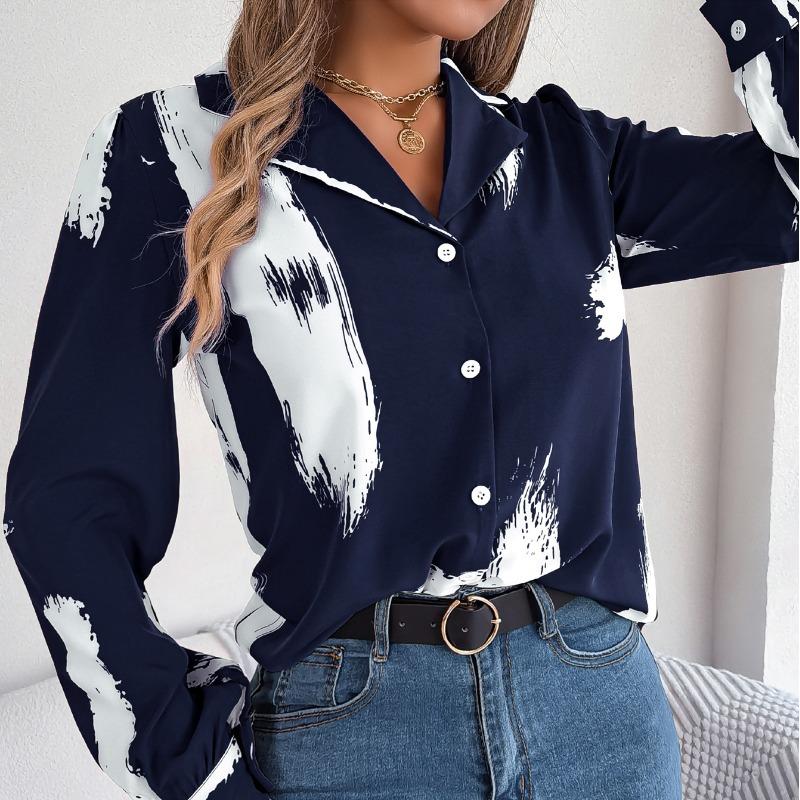 

Весенне-осенний женский кардиган с воротником поло, контрастной полоской на пуговицах, геометрический, с длинным рукавом, футболка, рубашка, модные элегантные топы S синий