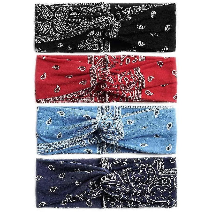 4 Pack Vintage Bandana Hairbands for Women (1950s Style Hair Accessories)