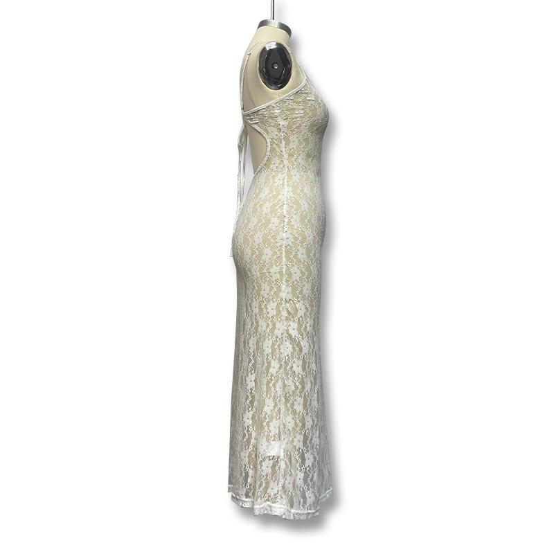 2026 Summer Lace Spaghetti Strap Midi Dress: European & American Style, Hot-Selling, Fashionable & Sexy Women's Clothing