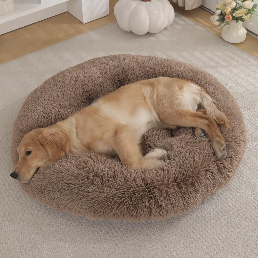 Dog and Cat Round Pad with Plush Fabric Winter - warm Sleeping Dog Bed Pet Supplies