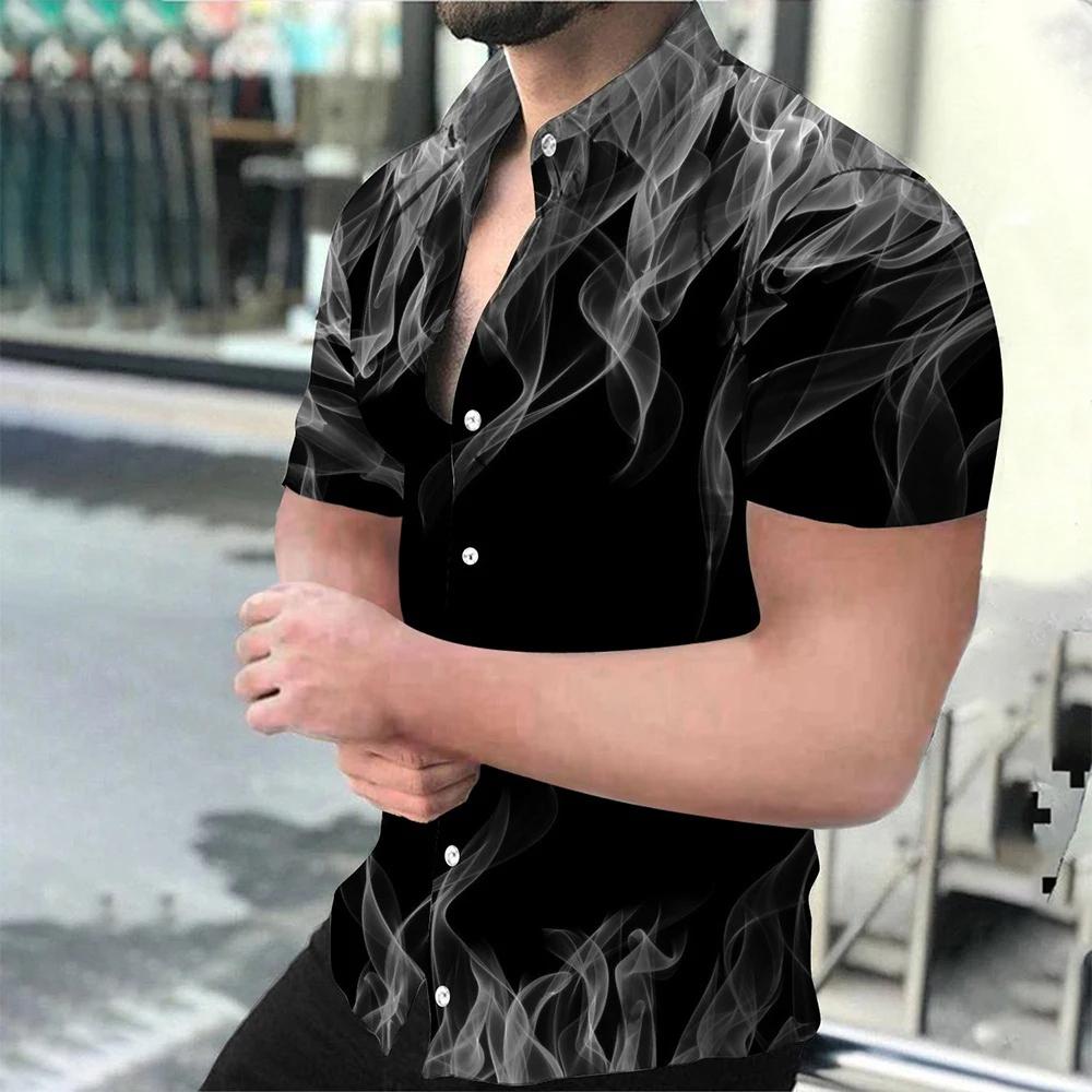 Baroková havajská košile s krátkým rukávem s 3D potiskem, letní pánská košile, pánská nadměrná košile pro business casual