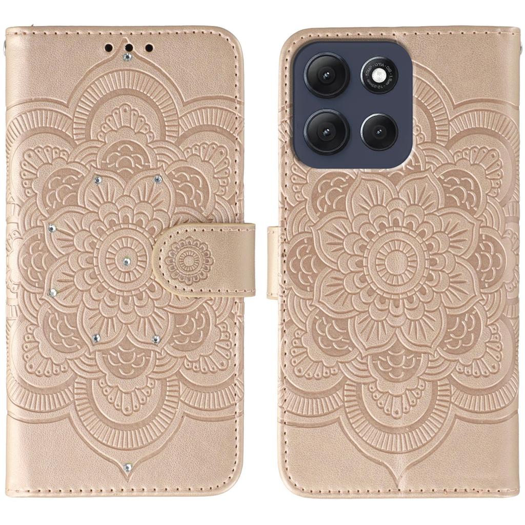 For Motorola Moto G86 5G Case Rhinestone Decor PU Leather Mandala Imprinted Design Phone Cover with Wrist Strap