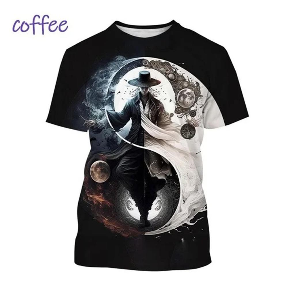 Bagua Tai Chi Yin Yang Koi Dragons T-Shirts Men's Unisex Streetwear Cool Short Sleeve Tops Causal 3D Print T Shirt Men Clothing