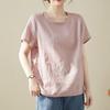 New Cotton and Linen Short Sleeved T-shirt for Women High-end Cotton and Linen Loose Fitting Belly Covering Cotton and Linen Top