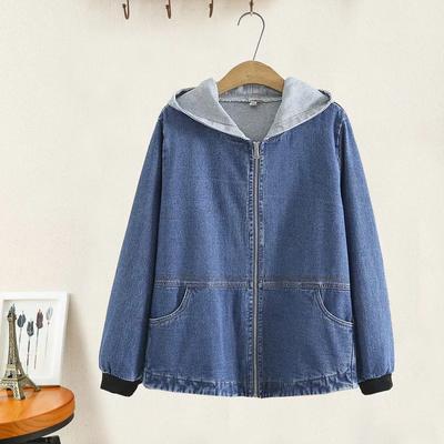 Πλεκτό Μπλούζα Μεγάλο Μέγεθος Φθινοπωρινό Φαρδύ με Κουκούλα Φερμουάρ Τζάκετ Τζιν Γυναικεία Ρούχα Παλτό