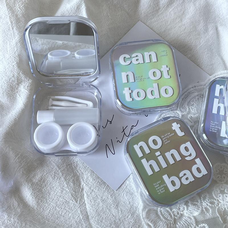 Laser Cover Contact Lens Case Box Colored Lenses Container Beauty Lens Storage Box Travel Set With Mirror Gift Girl