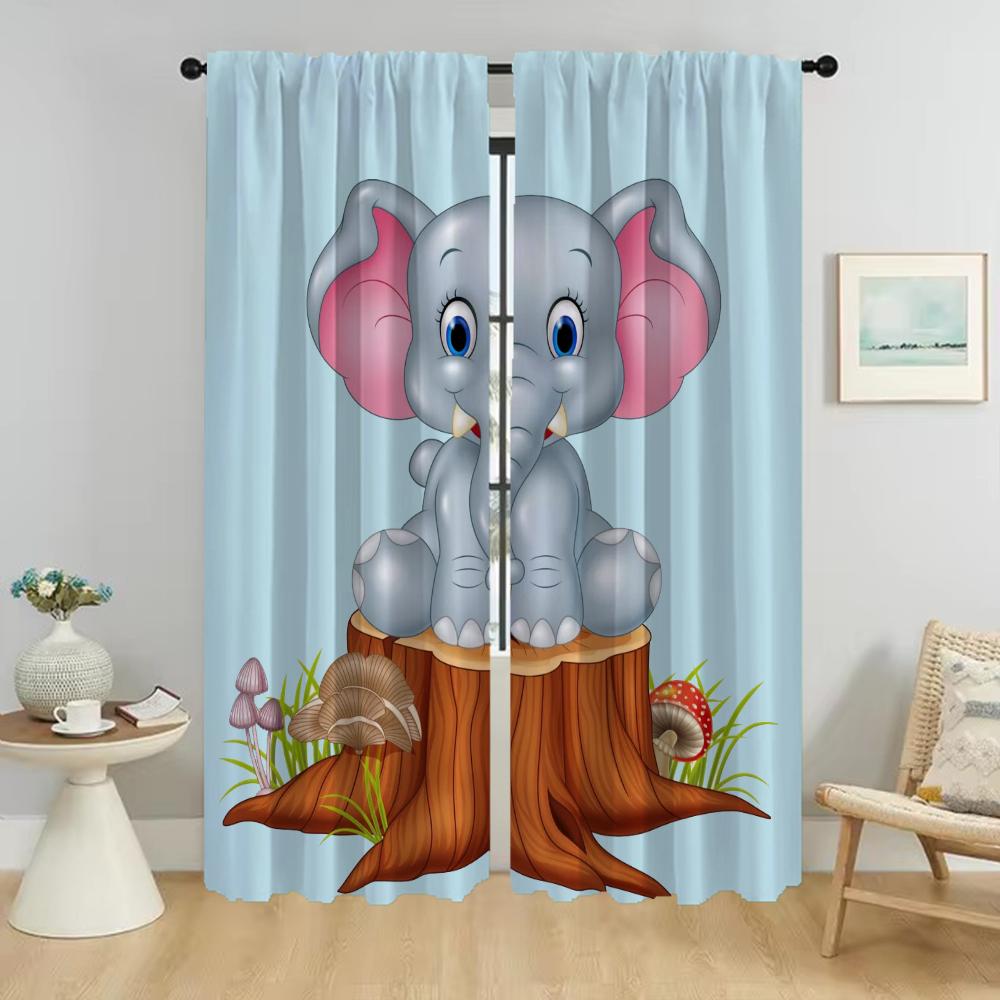 

Modern Living Room Curtains 2 Pieces Elephant Carton Window Curtain Curtains for Bedroom Partition Halloween Decoration Kitchen W50xH70cmx2pcs-CL