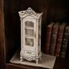 Doll Mansion Interior Accessories Miniature Curio Cabinet, 1/12 Scale Mini Wine Wooden Tiny Display Cabinet with Drawer, Vintage Furniture for Living