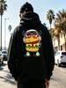 Casual Streetwear Style, Hoodie, Funny Cartoon Burger Character with Headphones And Sunglasses Graphic, Autumn Winter Daily Wear O