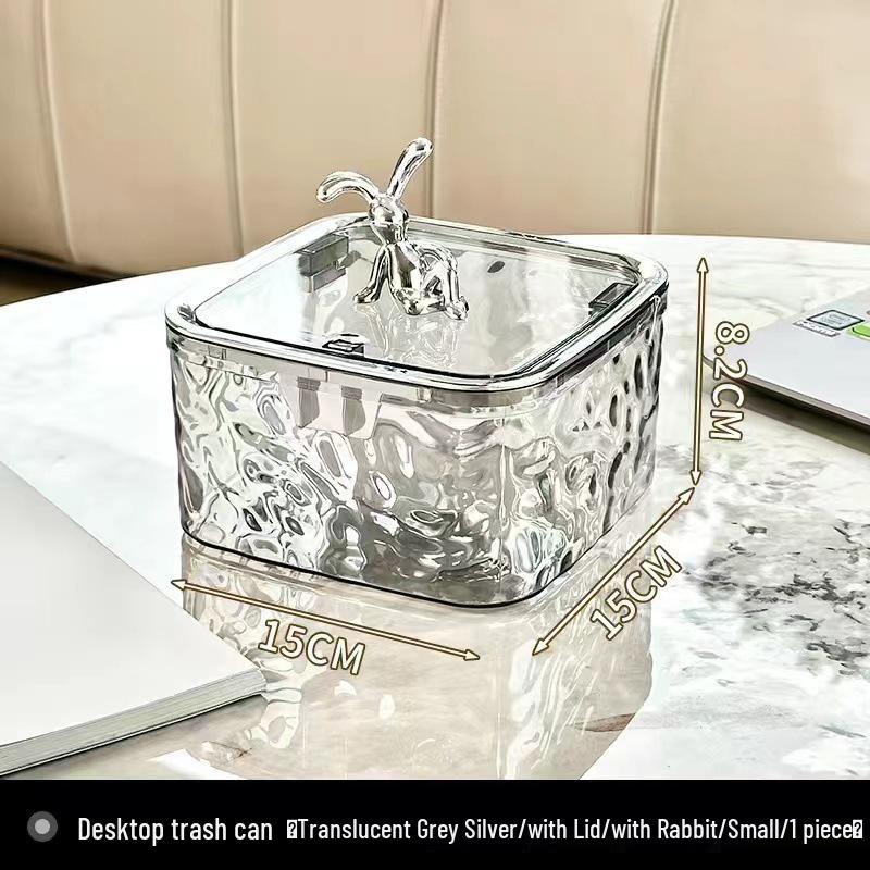 

Glacier Ripple Desktop Trash Can with Lid - Elegant Small Waste Basket for Home or Office