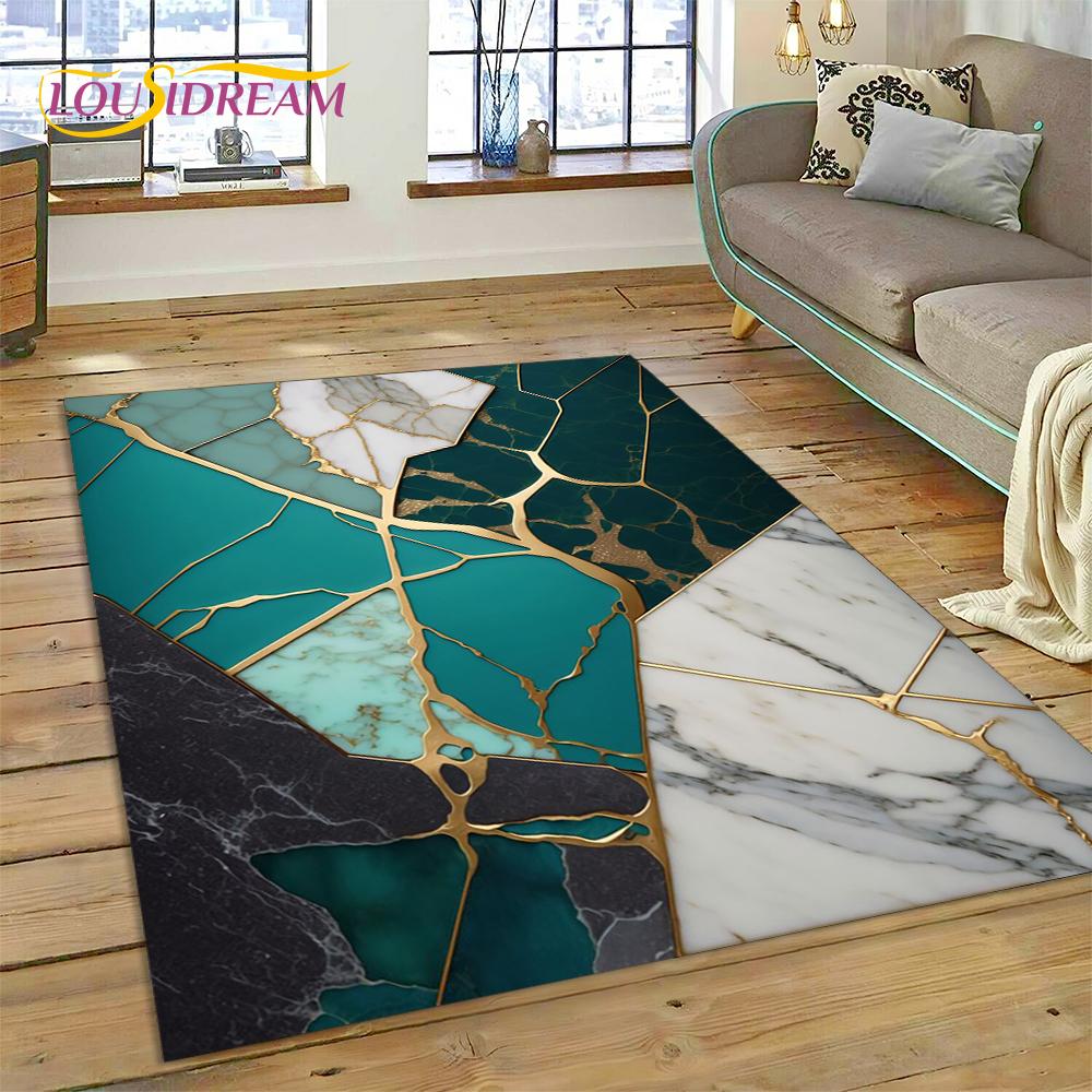 Dream Colour Marble Blue Green Gold Luxurious Carpet Rug for Home Living Room Bedroom Sofa Doormat Decor