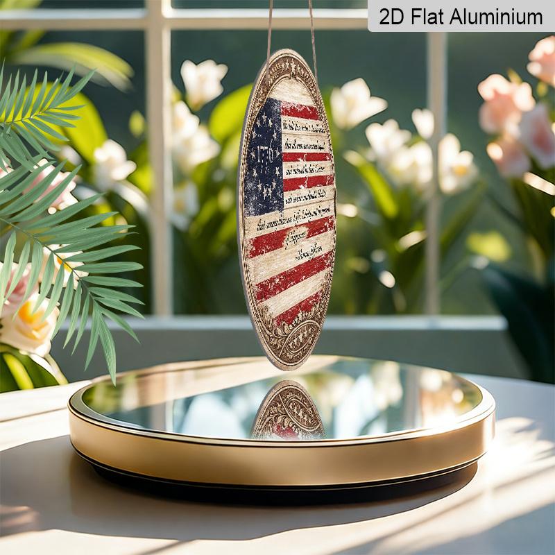 2D Flat, 1pc Round Aluminum Hanging Sign, Vintage Plaque Featuring "American Flag 1776 Declaration of Independence" with THOMAS Jefferson Quote