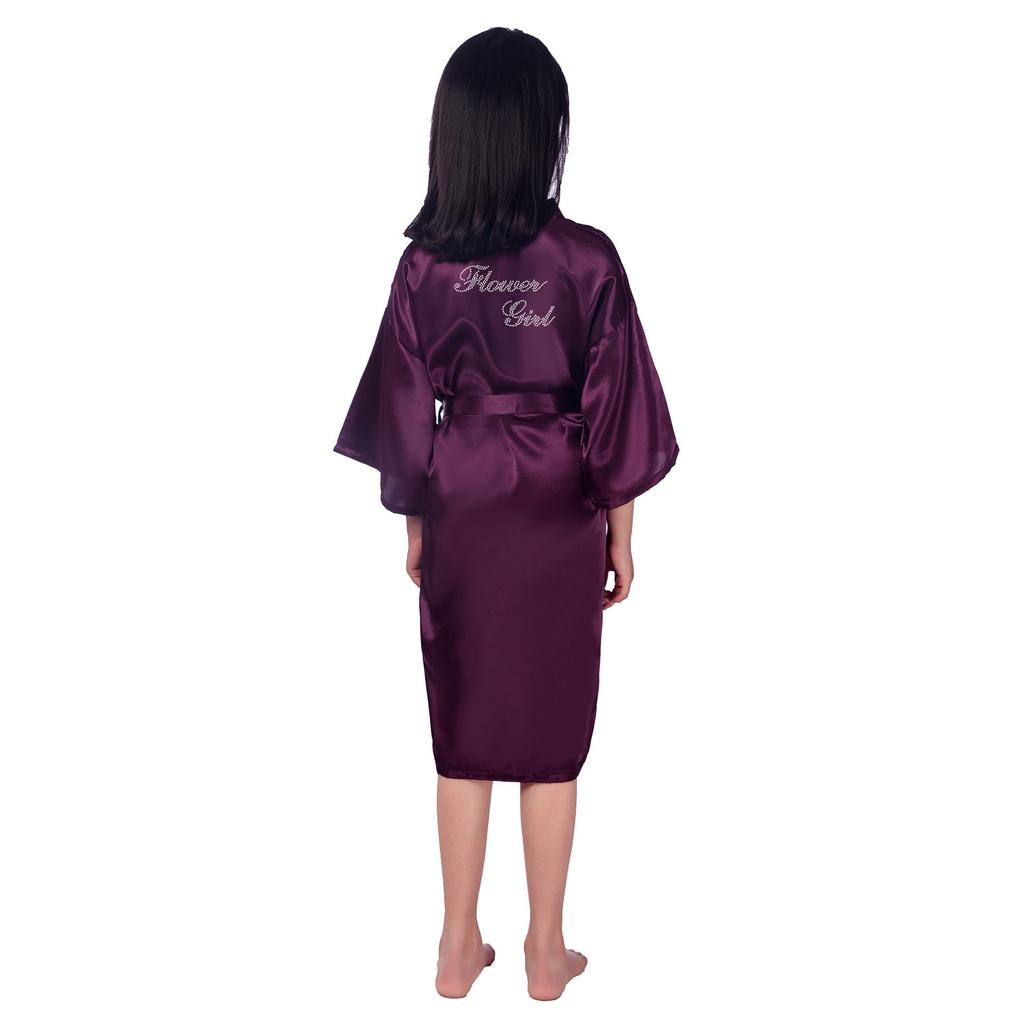 Hot Diamond Flower Girl Wedding Makeup Morning Robe Diamond Flower Girl Solid Color Long Cardigan Robe Can Be Worn Outside