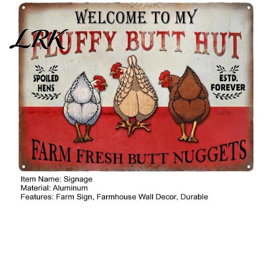 Barn And Coop Wall Art Fluffy Butt Hut Farm Sign, Vintage Chicken Metal Outdoor Sign Weatherproof Rustic Art, for Kitchen Backyard Farmhouse